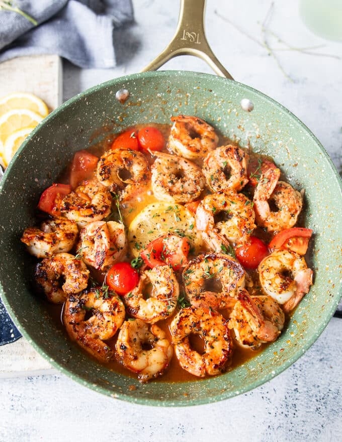 Simmered for 1 minute and ready shrimp to add to the pasta 