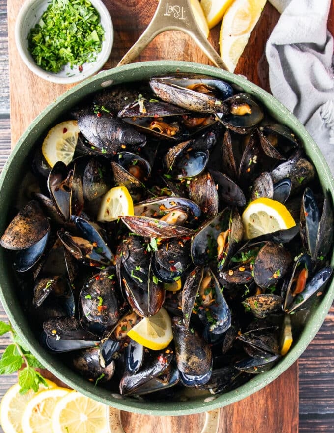 mussels coking in a steamer