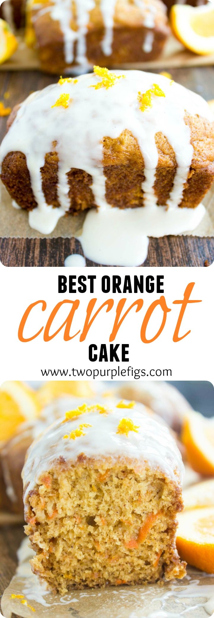 Best Orange Carrot Cake | Why is this best orange carrot cake recipe? It’s light as air, very tender, moist, fluffy and studded with carrots. It has an extra boost of flavor and freshness from the orange and a faint hint of cinnamon spice. Drizzled with orange cream cheese icing, it’s carrot cake perfection! #carrotcake, #Easter, #mini, #loaf, #dessert, #easy,