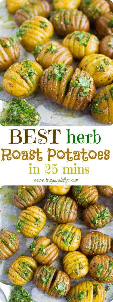 Best Herb Roast Potatoes | This is simply the best recipe for oven roasted potatoes. Picture herb butter smothered Hasselback-style potatoes roasted till crispy on the outside and tender on the inside. Easy to make and simply the perfect side dish for steak or roasts.| www.twopurplefigs.com | #crispy, #oven, #potatoes, #russet, #herb, #foracrowd, #seasoned, #baked, #vegetarian