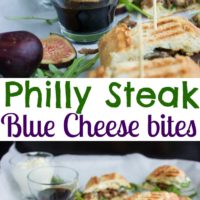 Blue Cheese Philly Steak Sandwich Bites | recipe is a perfect pick for lovers of steak, sandwiches and finger food! The steak, blue cheese, fresh figs and arugula complement each other beautifully in this delicious Steak Sandwich! | www.twopurplefigs.com | #gourmet, #easy, #grilled, #bbq, #lunches