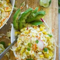 Corn Coleslaw Recipe with cabbage, corn, radish, avocado, lime and cilantro