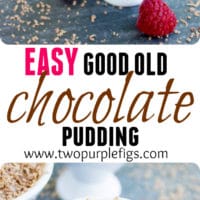 Easy Chocolate Pudding | This simple recipe with only 5 ingredients makes the best old-fashioned chocolate pudding ever! No eggs, no fuss and super quick to make! Your family will love this easy homemade chocolate dessert | www.twopurplefigs.com| #homemade, #pudding, #easy, #oldfashioned, #pudding,