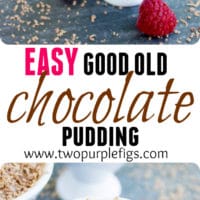 Easy Chocolate Pudding | This simple recipe with only 5 ingredients makes the best old-fashioned chocolate pudding ever! No eggs, no fuss and super quick to make! Your family will love this easy homemade chocolate dessert | www.twopurplefigs.com| #homemade, #pudding, #easy, #oldfashioned, #pudding,