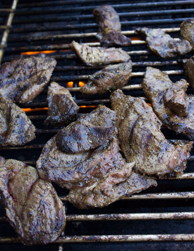 Lamb pieces on the grills