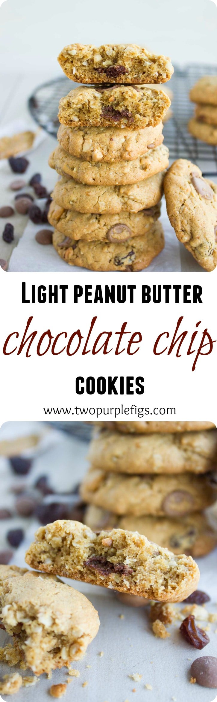 Peanut Butter Chocolate Chip Cookies - these healthy cookies are gluten-free, low in sugar and have no oil, butter or flour added! These soft and chewy cookies with melty pockets or chocolate are a heavenly treat and the perfect lunchbox snack for kids! #glutenfree, #cookies, #oats, #raisins, #chocolate, #easy, #baking, #healthy,