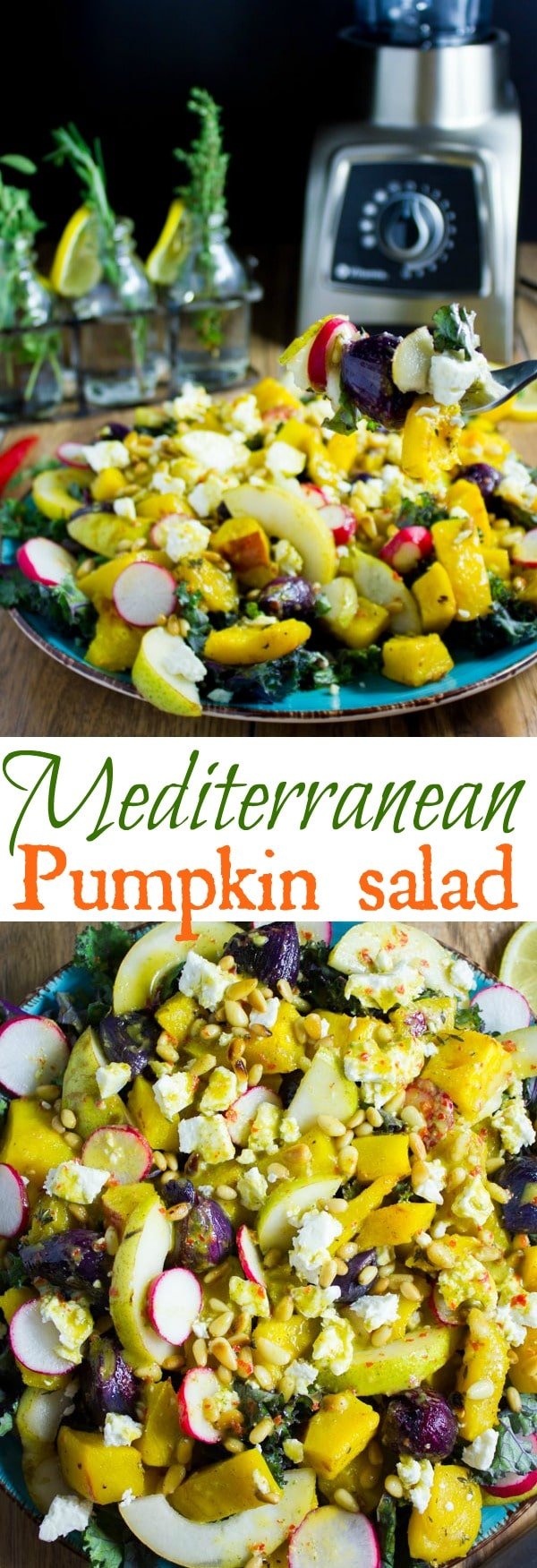 Mediterranean Roasted Pumpkin Salad | Explore the savory side of Pumpkin with this Mediterranean Roasted Pumpkin Salad - zesty, spicy and comforting, with lots of added fruit and nuts, this makes for the perfect side for your Thanksgiving feast or any other festive dinner. It can also easily be made vegan! #saladrecipes, #easyrecipes, #healthydinner, #mealprep, #pumpkin, #fallrecipes