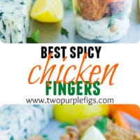 Best Spicy Chicken Fingers | an easy recipe for the best fried chicken fingers with crunchy crust and moist tender chicken | www.twopurplefigs.com | #chicken, #homemade, #fried, #crispy, #easy, #dinner, #breaded