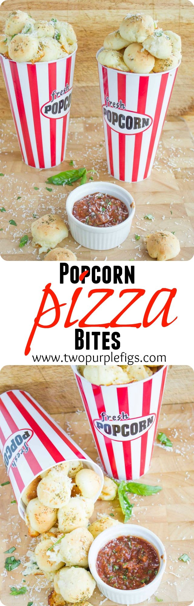 Popcorn Pizza Bites | Take your snack game to the next level by baking a batch of these fun Pizza Bites! Served with a no-cook 2-minute Pizza Sauce, they are simple to make while providing you with all the flavor of pizza in just one bite! A huge hit with kids and adults alike! #snacks, #snackideas, #pizza, #gameday, #fingerfood, #partyfood, #brithdayparty