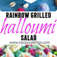 Grilled Halloumi Salad with Balsamic Reduction | The perfect light lunch salad for lovers of cheese, nuts and fruit | www.twopurplefigs.com | #grilled, #easy, #summer, #healthy,#lunch, #light, #low-carb