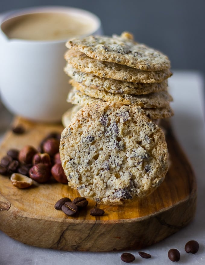 close up of a crispy coffee cookie