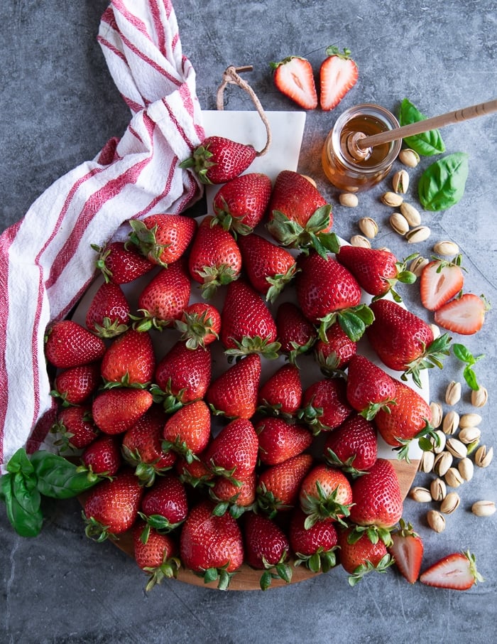 A Board full of fresh strawberries