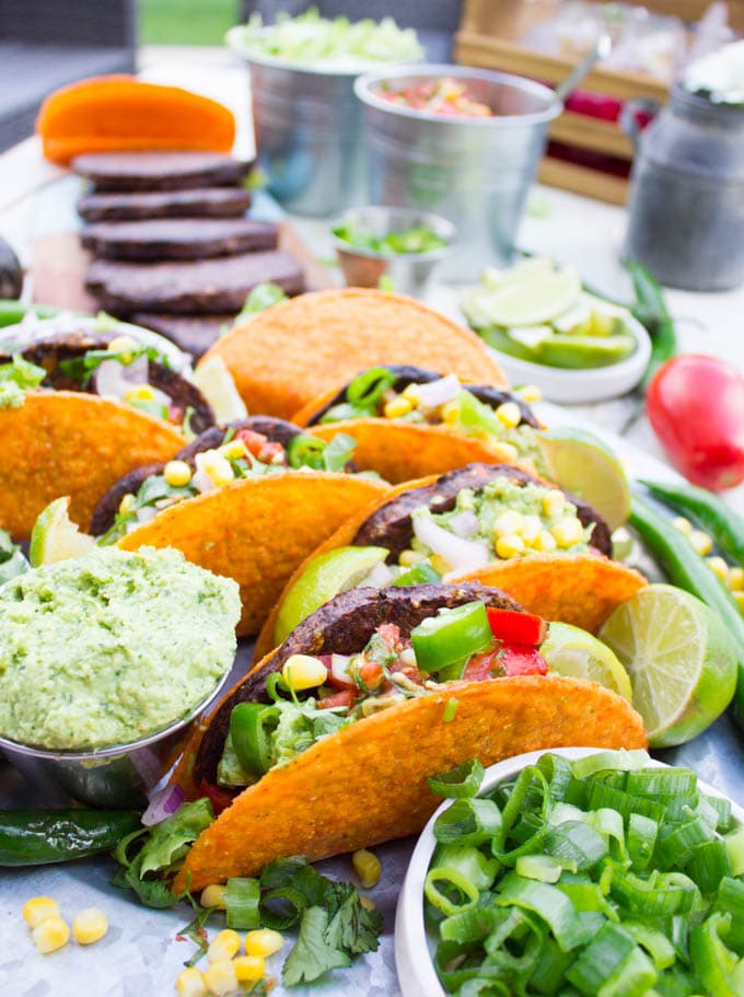 Side angle view and close up of a burger taco