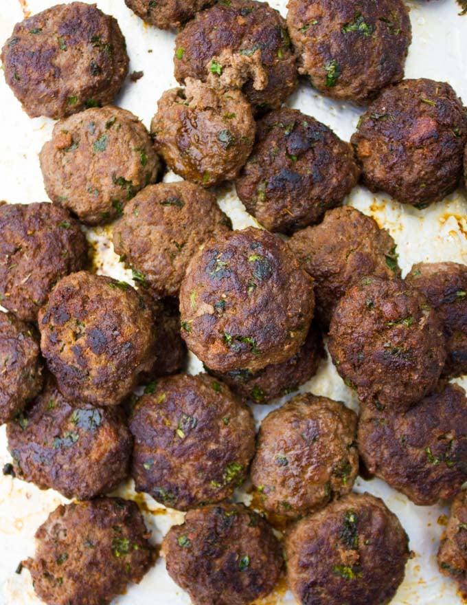 lamb meatballs cooked on a plate