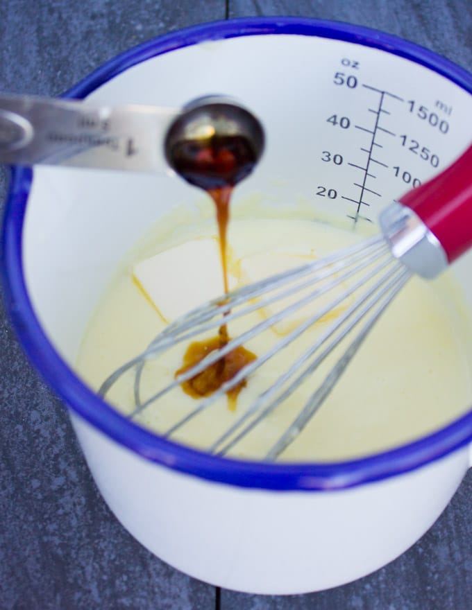 a teaspoon of vanilla added to the pot of creme anglaise