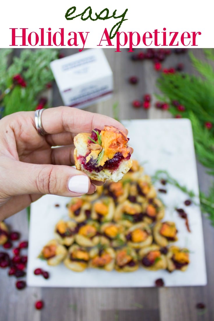 When you’re looking for a delicious easy appetizer for a party, make these tiny bites of pastry, cranberry sauce and Kaukauna® cheese in just 15 mins! #EasyAppetizers #Holiday