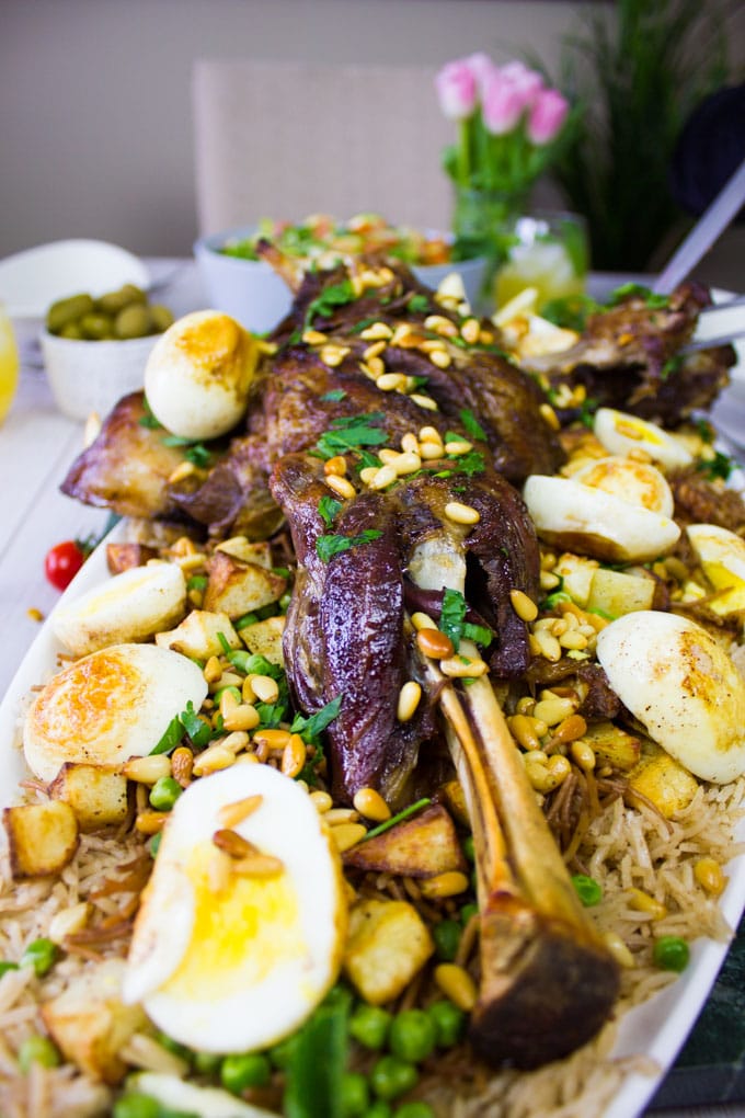 Lamb shoulder recipe over rice and hard boiled eggs