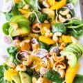 close up of an orange salad plate