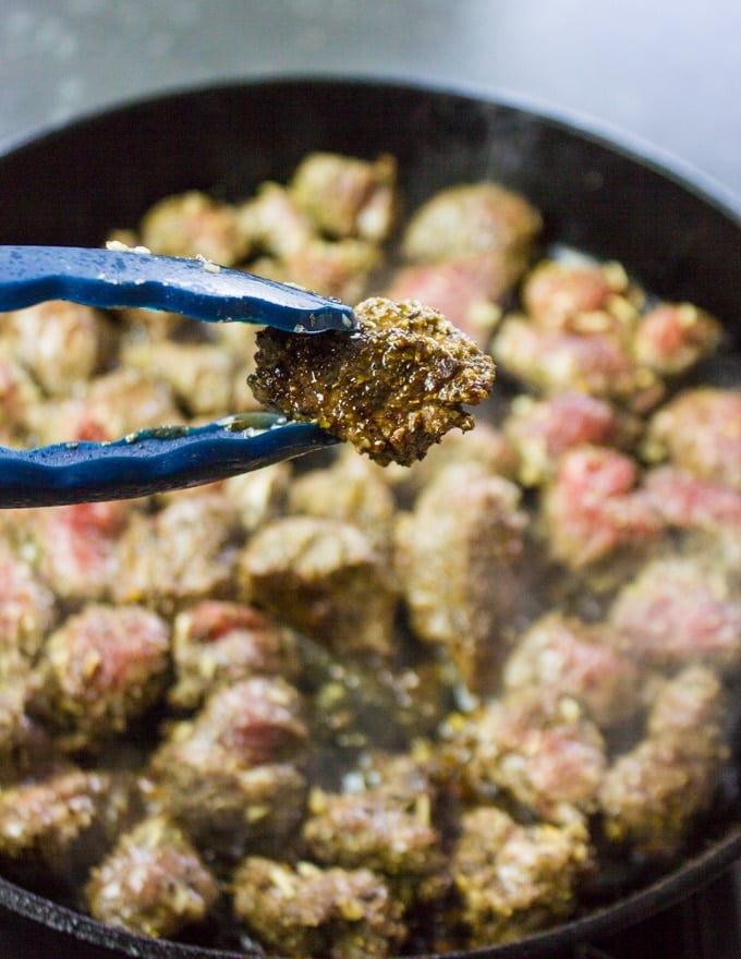 Crispy seared lamb chunks for dippers