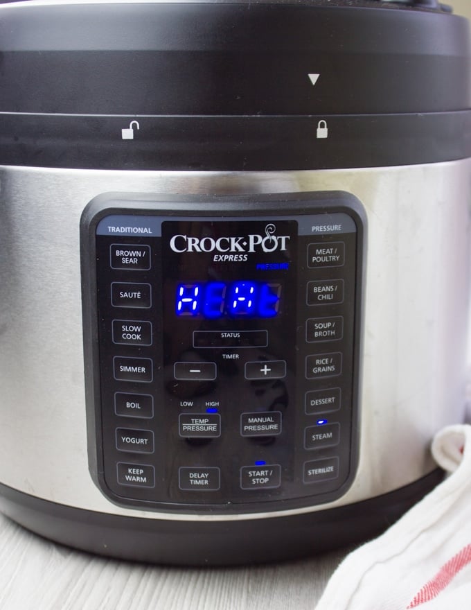 The Crock-Pot Express setting on steam for the potato salad