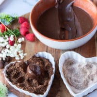 a chocolate truffles mixture added to the cocoa powder bowl to coat