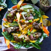 One Thai salad plate all dressed up with peanut dressing and a fork