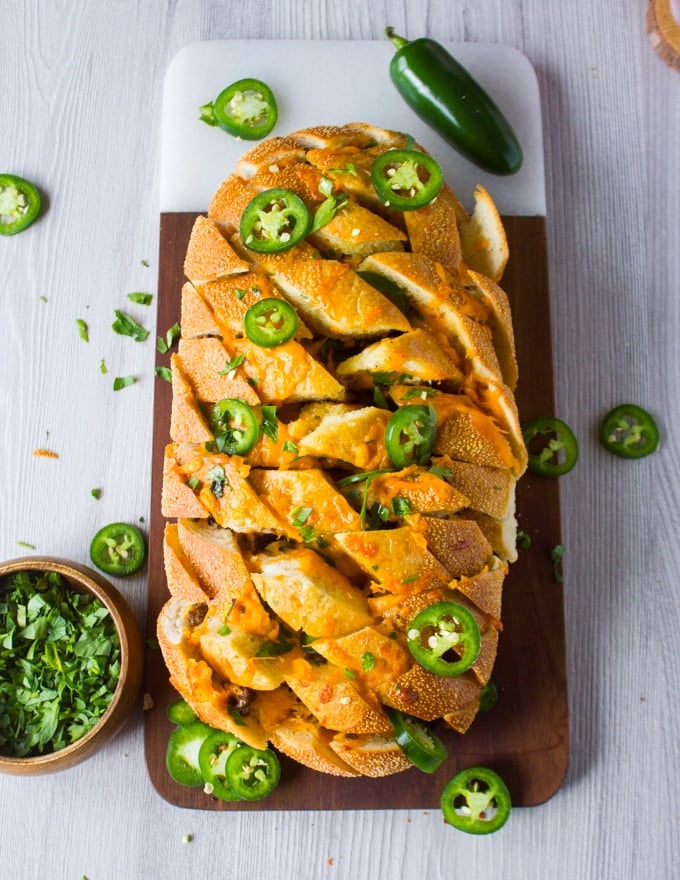 The pull apart bread out of the oven 