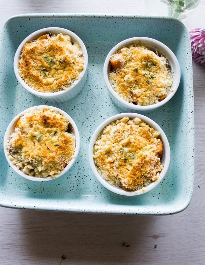 the sweet potatoes gratin right out of the oven with the crunchy tops