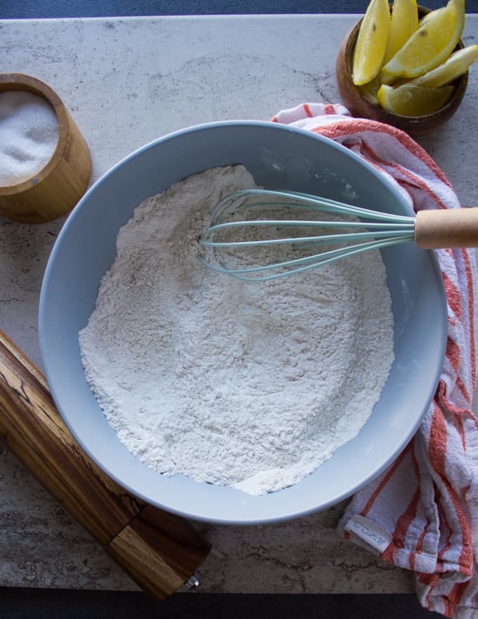 Flour mixure ready and all whisked in a large bowl ready for the fish fry