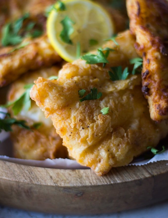 Close up of one fish fry showing the extra crunchy texture