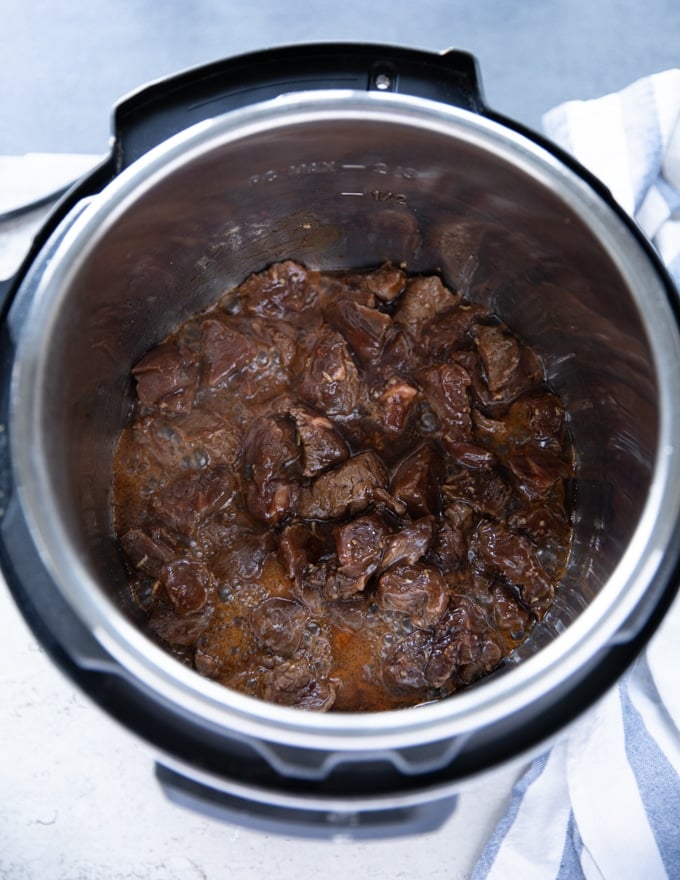 Beef tips recipe cooking on instant pot or stove at high heat