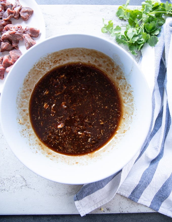 Sauce ingredients mixed in a large bowl