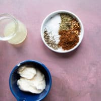 Mixture for fish coating including a bowl od mayo and a bowl of spices ready to mix in