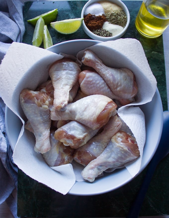 chicken legs in a large bowl