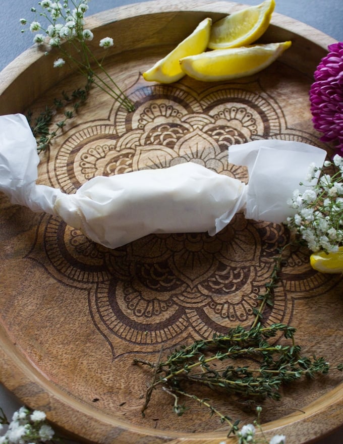 butter sauce wrapped in parchment paper ready to store