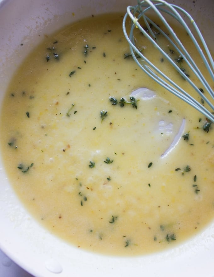 lemon butter sauce in the pan whisked until smooth and ready