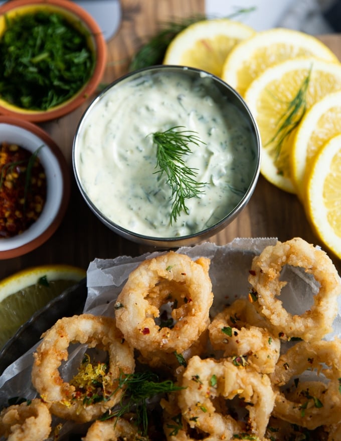 tartar sauce in a dipping cup.