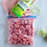 fully frozen watermelon chunks in a ziploc bag