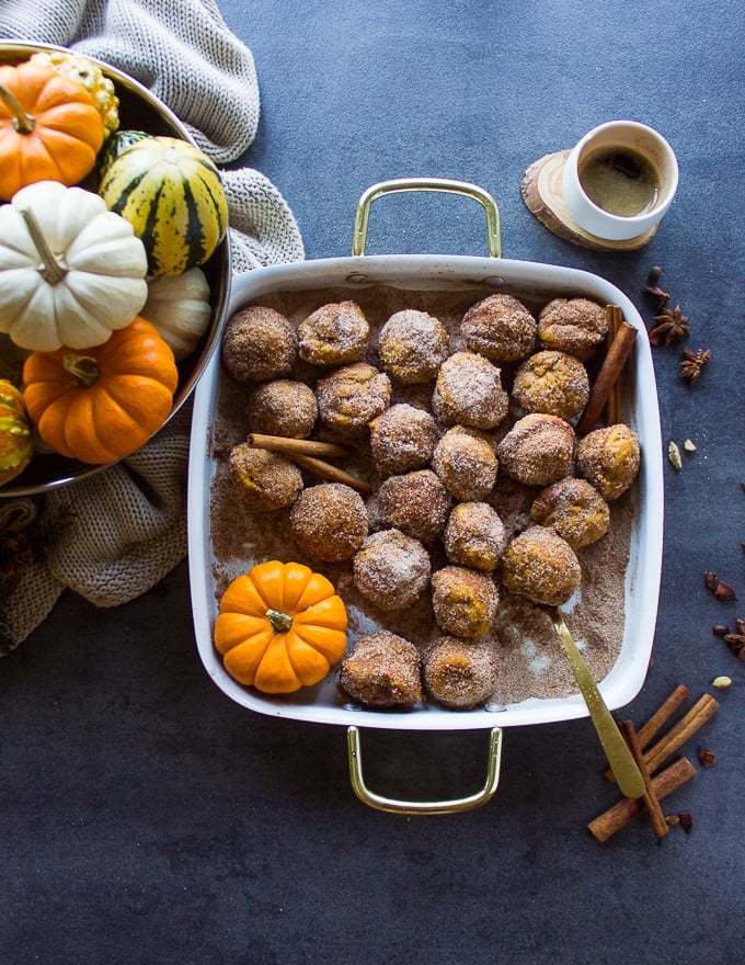 donut holes tossed in the cinnamon sugar