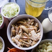 shredded rotisserie chicken in a bowl