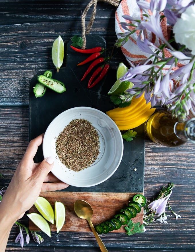 the spice blend ready in a bowl for the salmon recipe