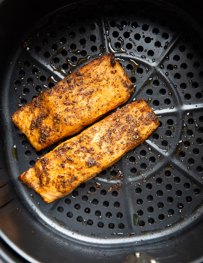 crispy salmon in the air fryer ready and cooked 