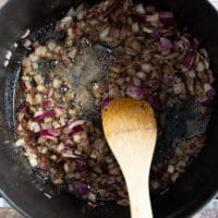 onions and garlic sauteeing in the same heavy duty pot