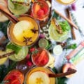 close up of the three mocktail recipes in a serving tray