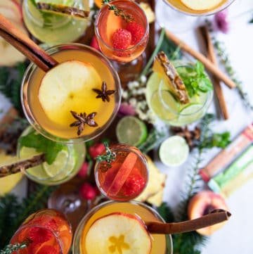 close up of the three mocktail recipes in a serving tray