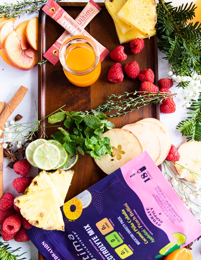 ingredients for the peach bellini mocktail