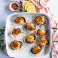 baked scallops right out of the oven golden brown and cooked perfectly