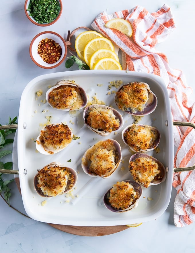 baked scallops right out of the oven golden brown and cooked perfectly