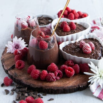 Sideview of homemade chocolate pudding recipe.