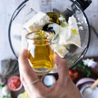 all ingredients for whipped feta added in the food processor